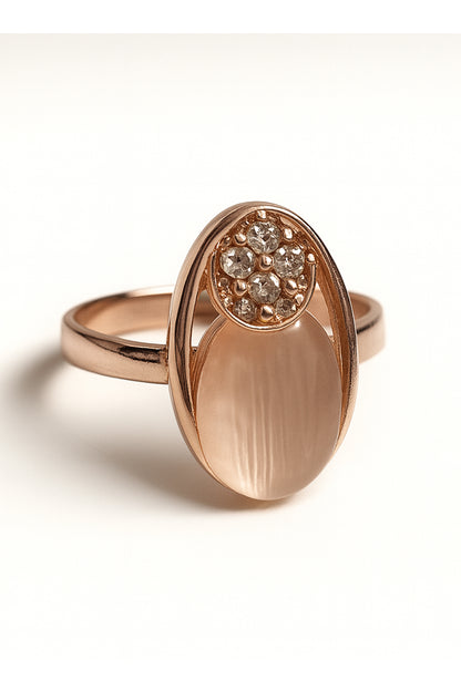 Jewello fancy rose gold plated oval shape design with American diamond stud chain pendant set for women and girls.