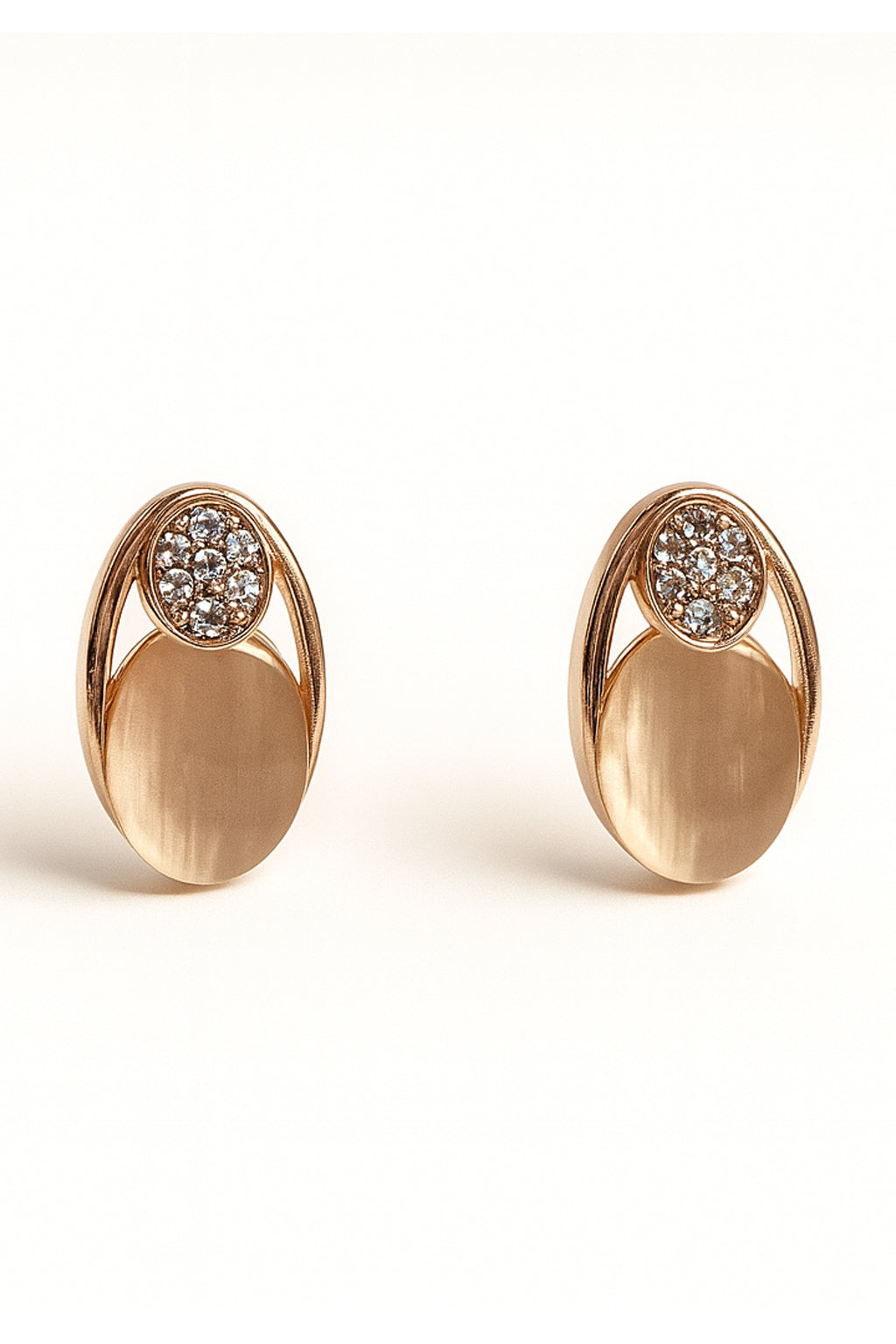 Jewello fancy rose gold plated oval shape design with American diamond stud chain pendant set for women and girls.