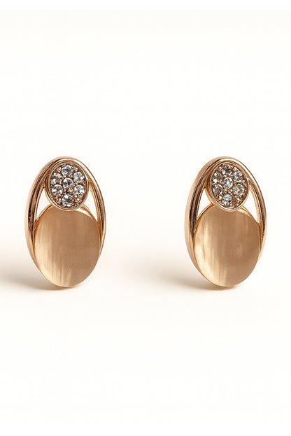 Jewello fancy rose gold plated oval shape design with American diamond stud chain pendant set for women and girls.