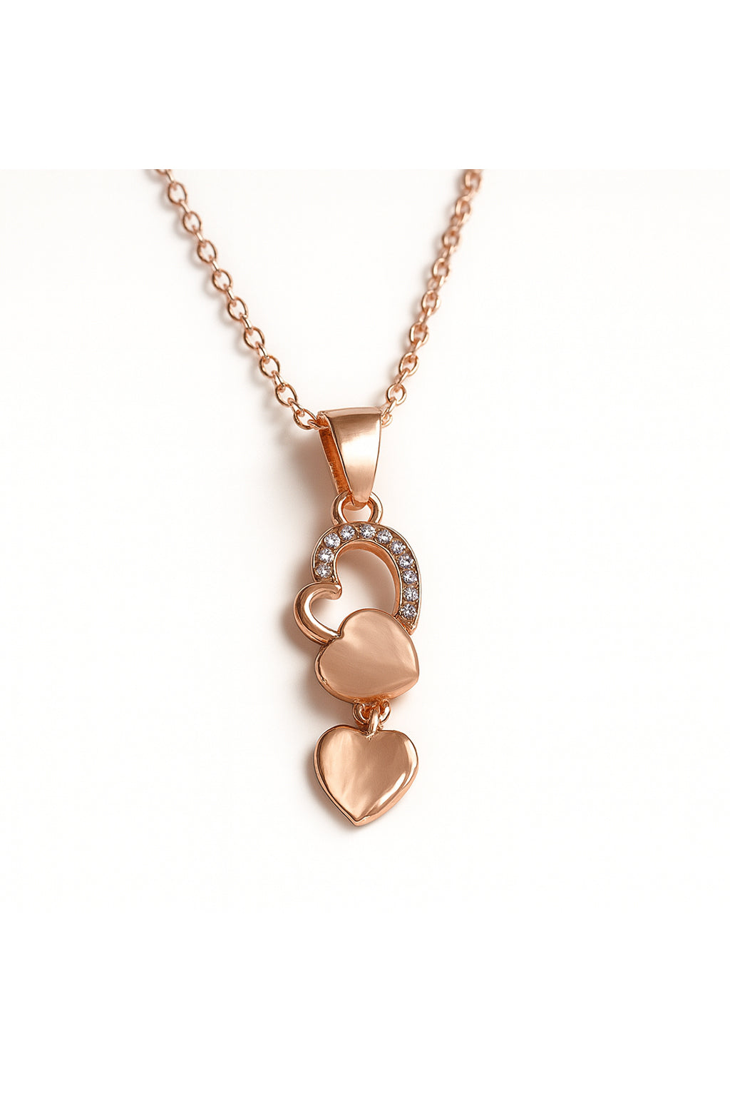Jewello elegant rose gold-plated heart design with light white stone with American diamond stud chain pendant set for women and girls.