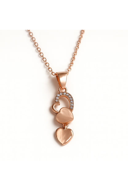 Jewello elegant rose gold-plated heart design with light white stone with American diamond stud chain pendant set for women and girls.