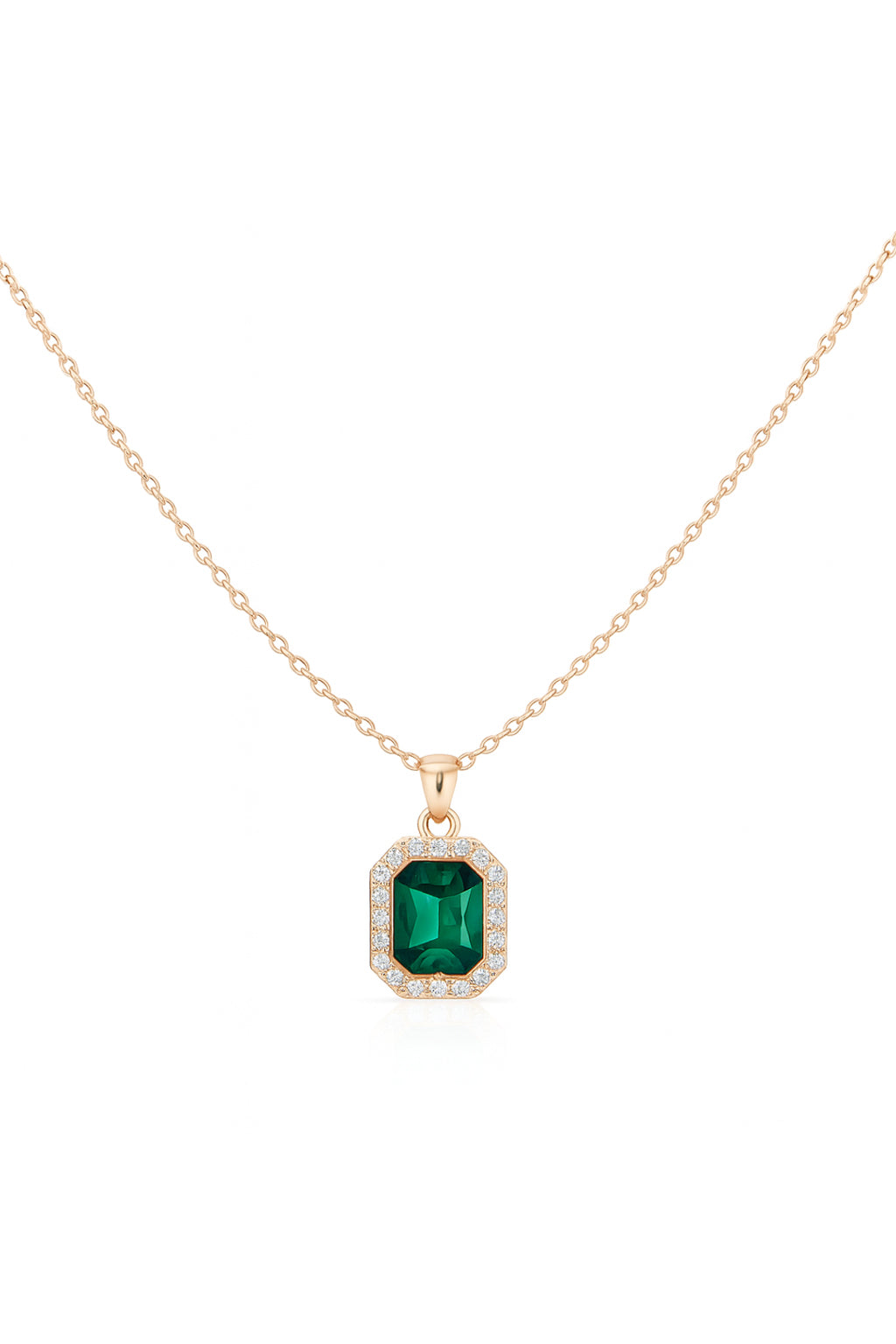 Jewello's trendy gold plated with green stone stud sterling chain pendant, earring, finger ring set for women and girls.