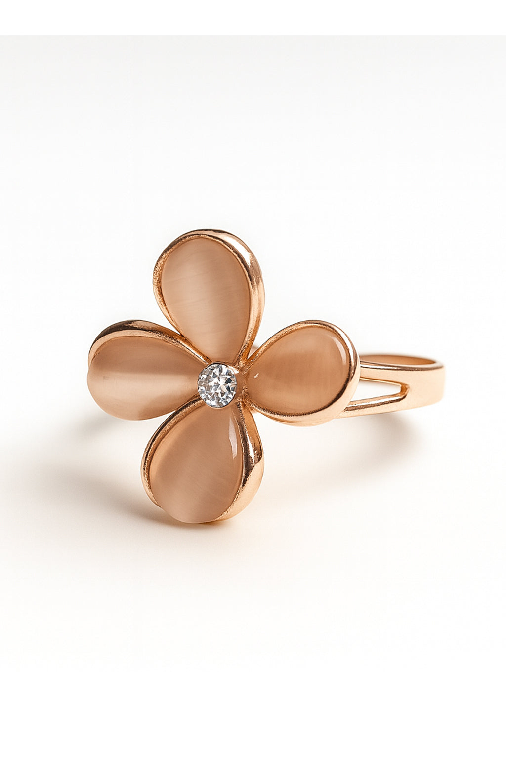 Jewello fashionable rose gold plated floral design with light white stone stud chain pendant set for women and girls.