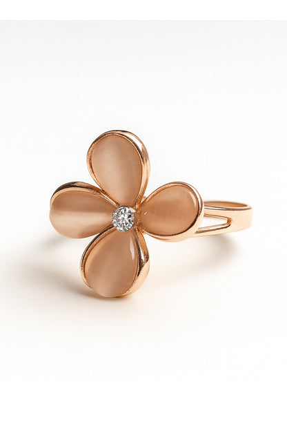 Jewello fashionable rose gold plated floral design with light white stone stud chain pendant set for women and girls.