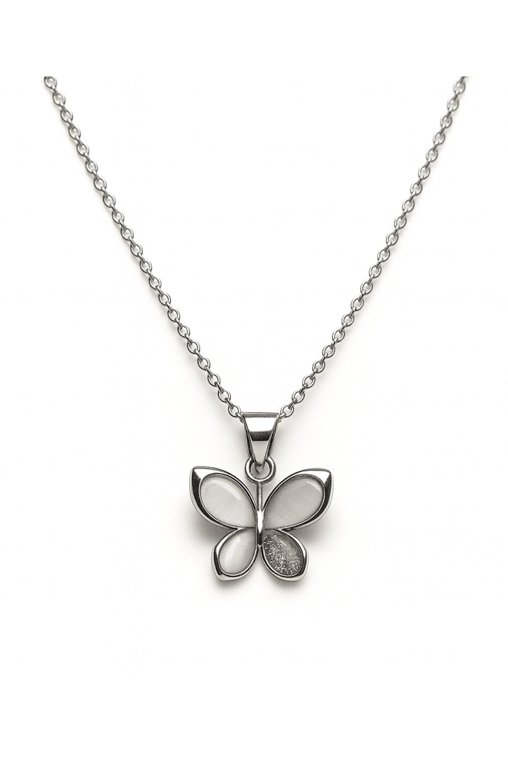Jewello stylish silver-plated butterfly design with white stone stud chain pendant set for women and girls.