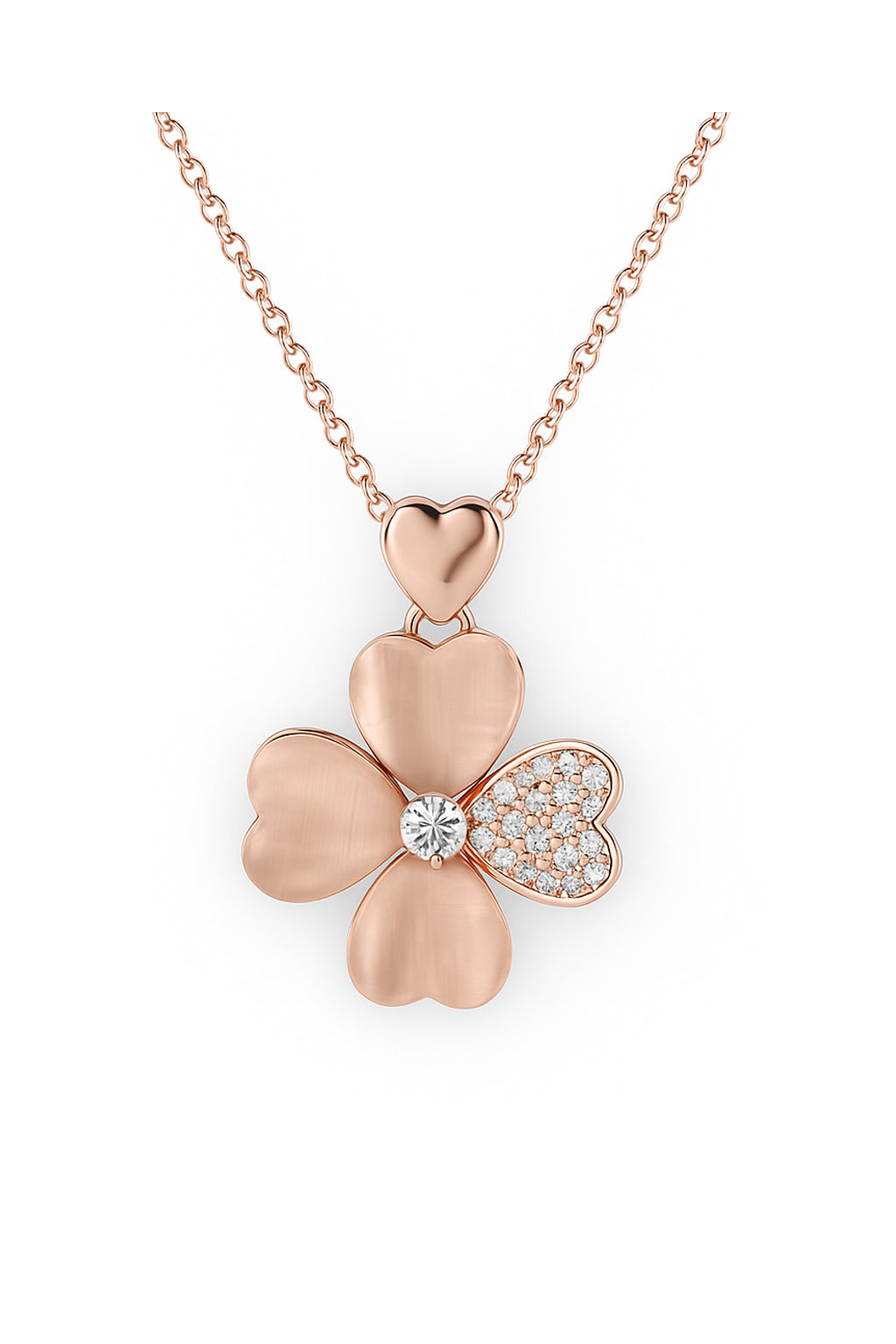 Jewello amazing rose gold plated floral design with shimmering white stone stud chain pendant set for women and girls