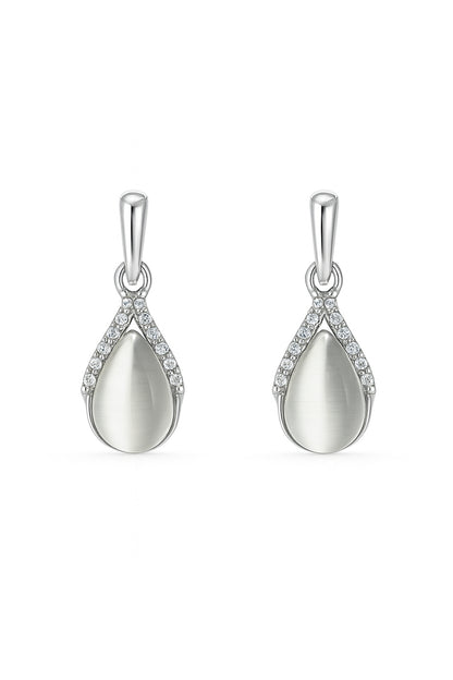 Jewello fashionable silver-plated drop design with white stone stud chain pendant set for women and girls.