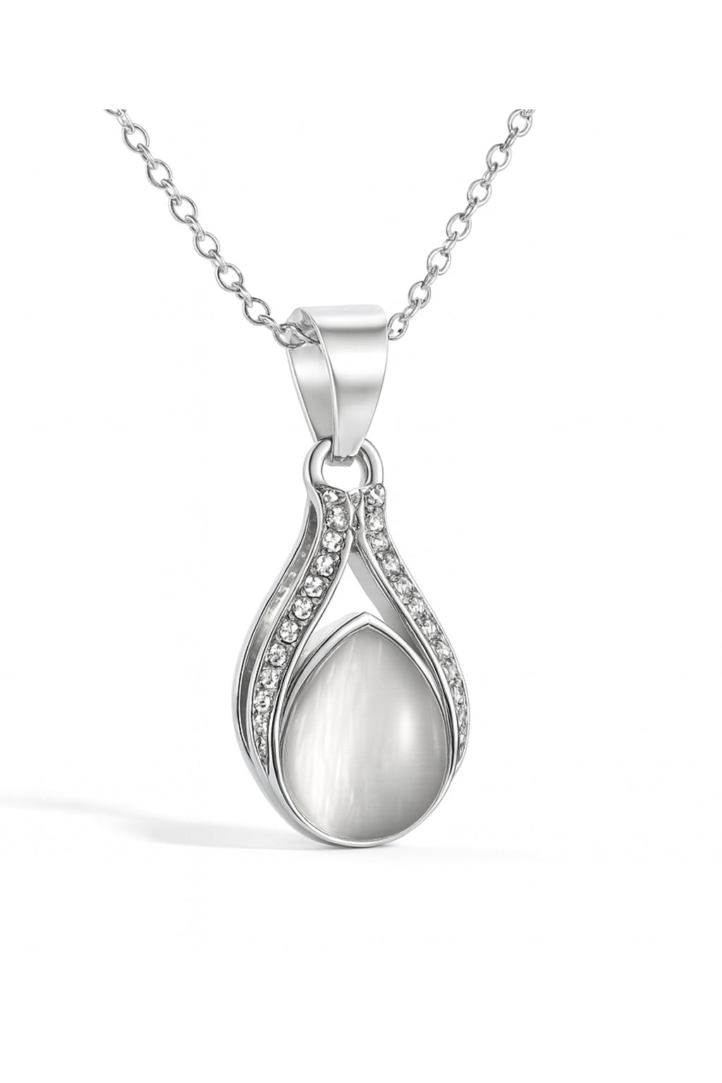 Jewello fashionable silver-plated drop design with white stone stud chain pendant set for women and girls.