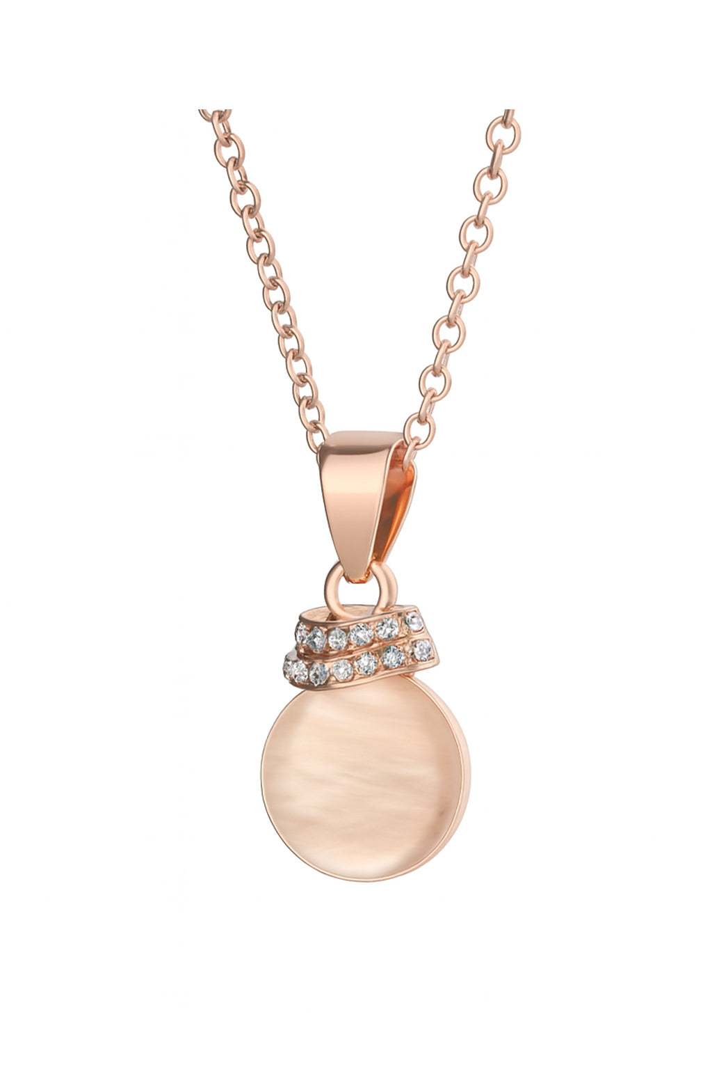 Jewello Adorable rose gold-plated round shape design with light white stone stud chain pendant set for women and girls.