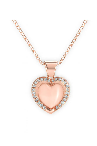 Jewello trendy rose gold-plated heart design with shimmering whit stone stud chain pendant set for women and girls.