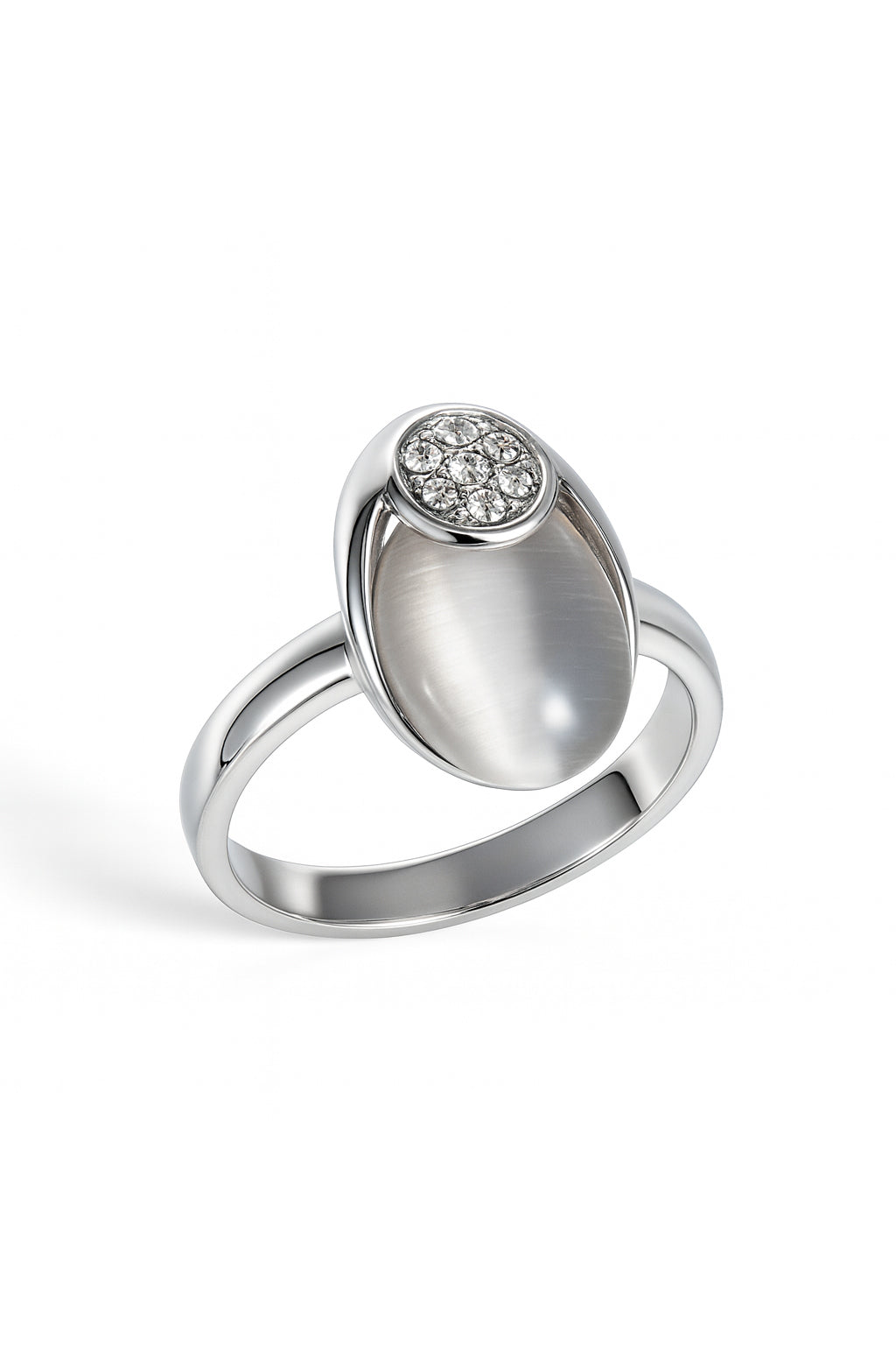 Jewello fashionable silver-plated oval design with shimmering white stone stud chain pendant set for women and girls.