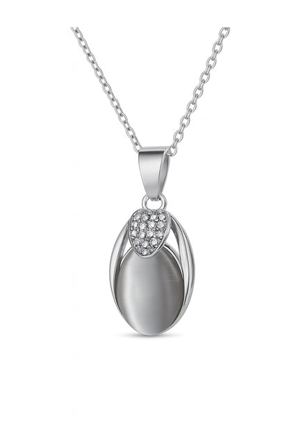 Jewello stylish silver-plated oval shape design with white stone stud chain pendant set for women and girls.