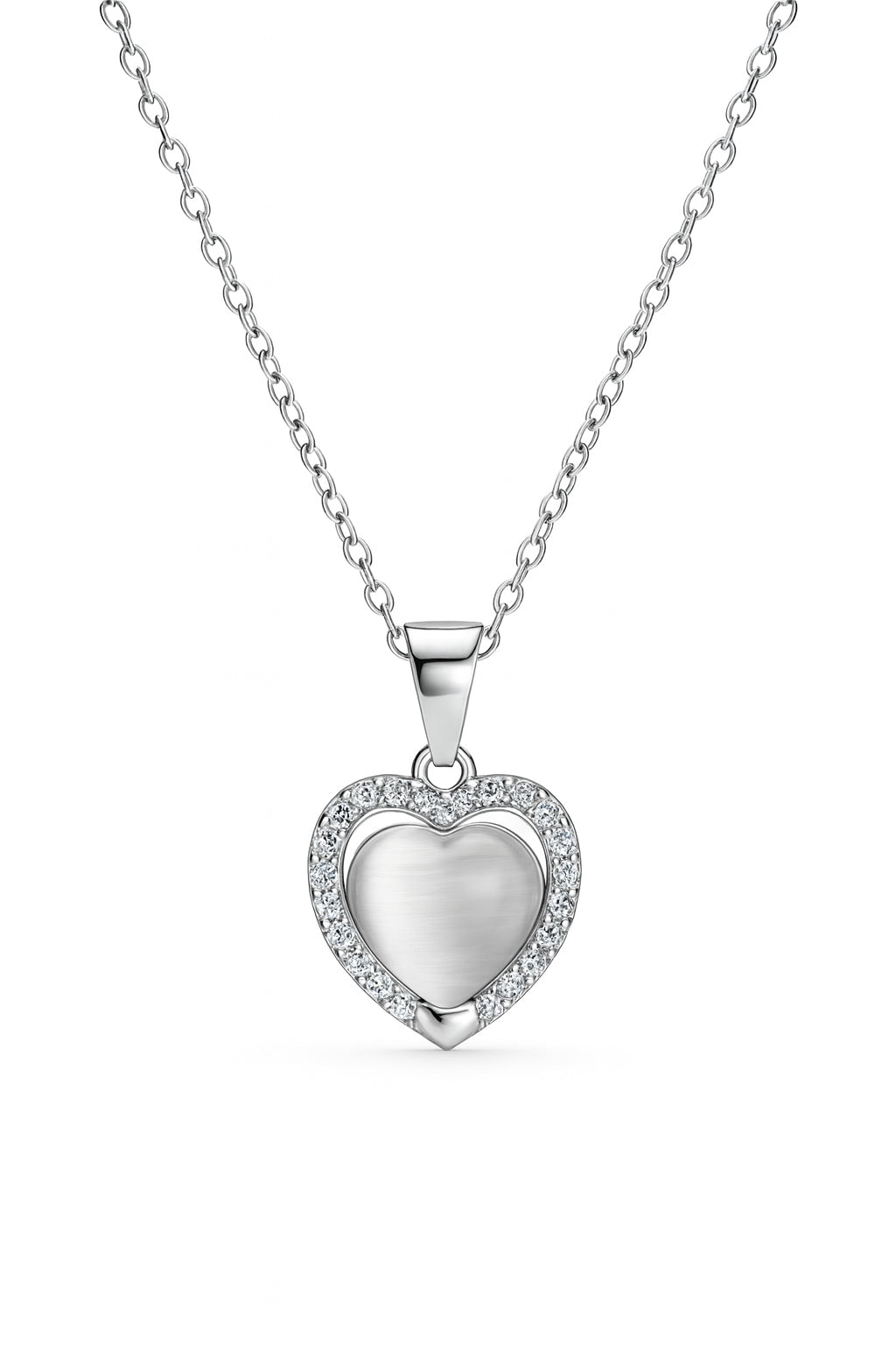 Jewello elegant silver-plated heart design with white stone stud sterling chain pendant set for women and girls.