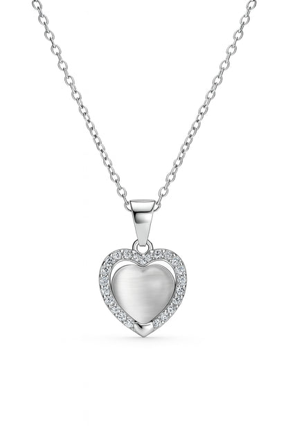Jewello elegant silver-plated heart design with white stone stud sterling chain pendant set for women and girls.
