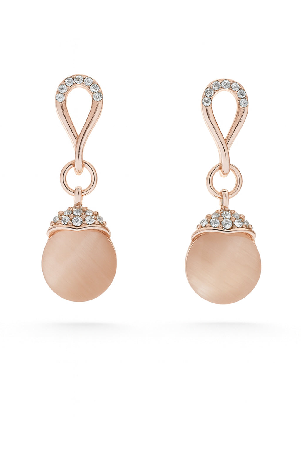 Jewello delicate rose gold plated with shimmering white stone stud pendant chain set for women and girls.