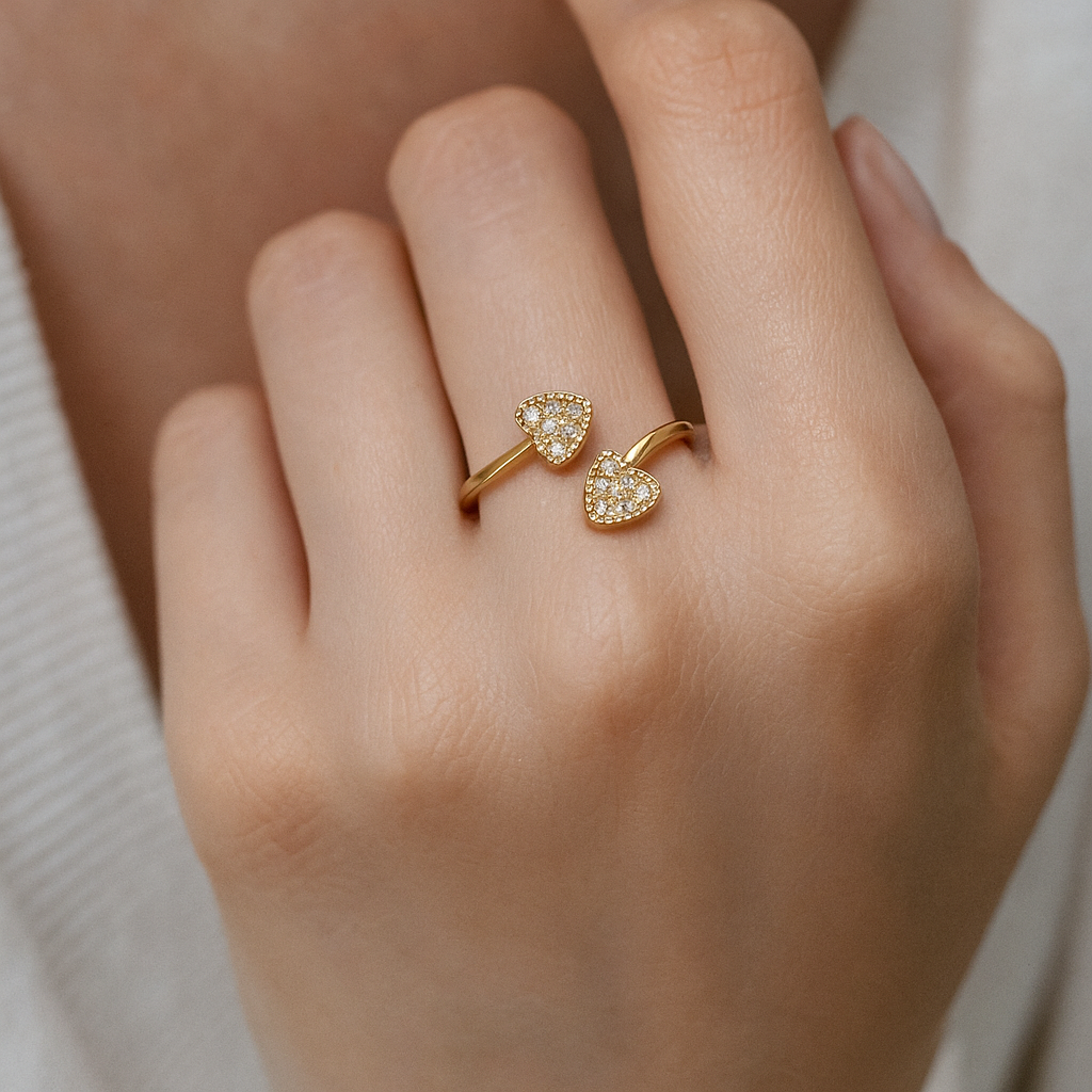 Jewello adorable gold plated and studded American diamond Adjustable finger ring for the women and girls.