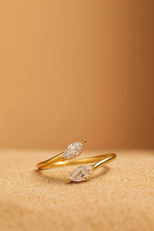 Jewello pretty gold-plated and studded shimmering American diamond Adjustable finger ring for the women and girls.