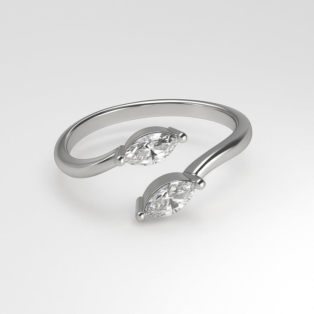 Jewello delicate adjustable silver plated and studded American diamond Adjustable finger ring for the girls and women.