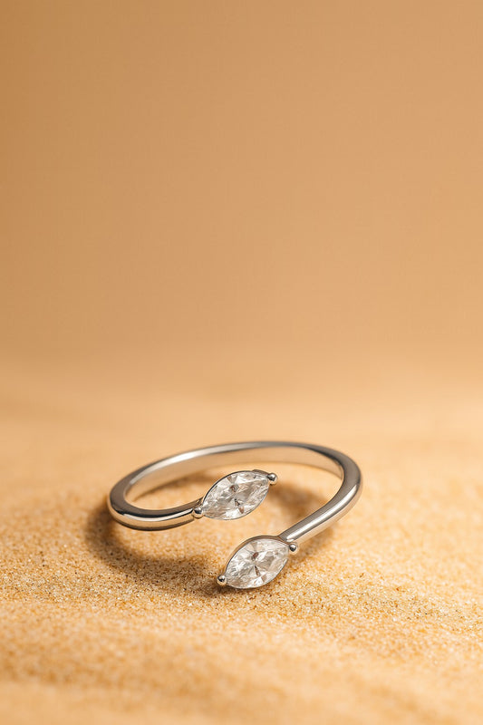 Jewello delicate adjustable silver plated and studded American diamond Adjustable finger ring for the girls and women.