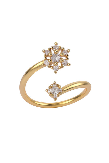 Jewello gold plated fascinating floral design and studded American diamond Adjustable finger ring for the women and girls.