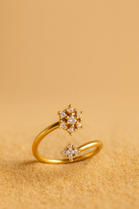 Jewello gold plated fascinating floral design and studded American diamond Adjustable finger ring for the women and girls.