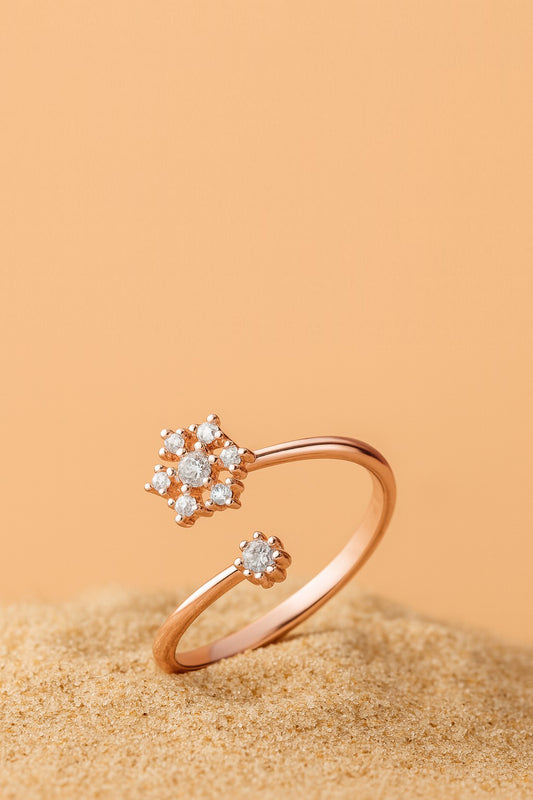 Jewello Rose gold plated floral design and studded American diamond Adjustable finger ring for the women and girls.