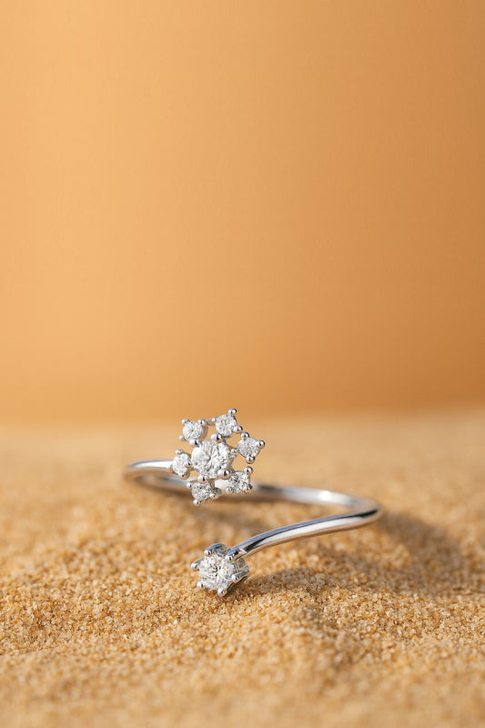 Jewello elegant silver plated and studded American diamond finger ring for the women and girls.