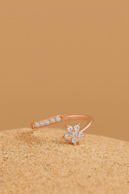 Jewello graceful rose gold-plated floral design with a studded American diamond Adjustable finger ring for the women and girls.