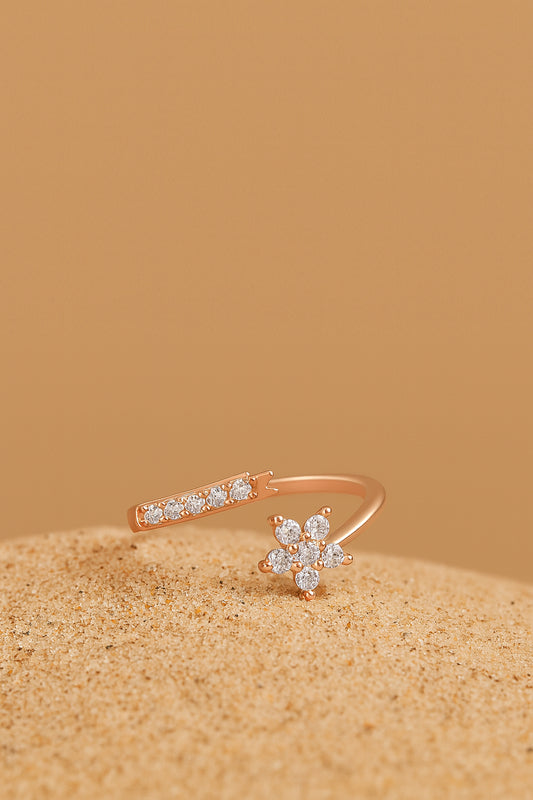 Jewello graceful rose gold-plated floral design with a studded American diamond Adjustable finger ring for the women and girls.
