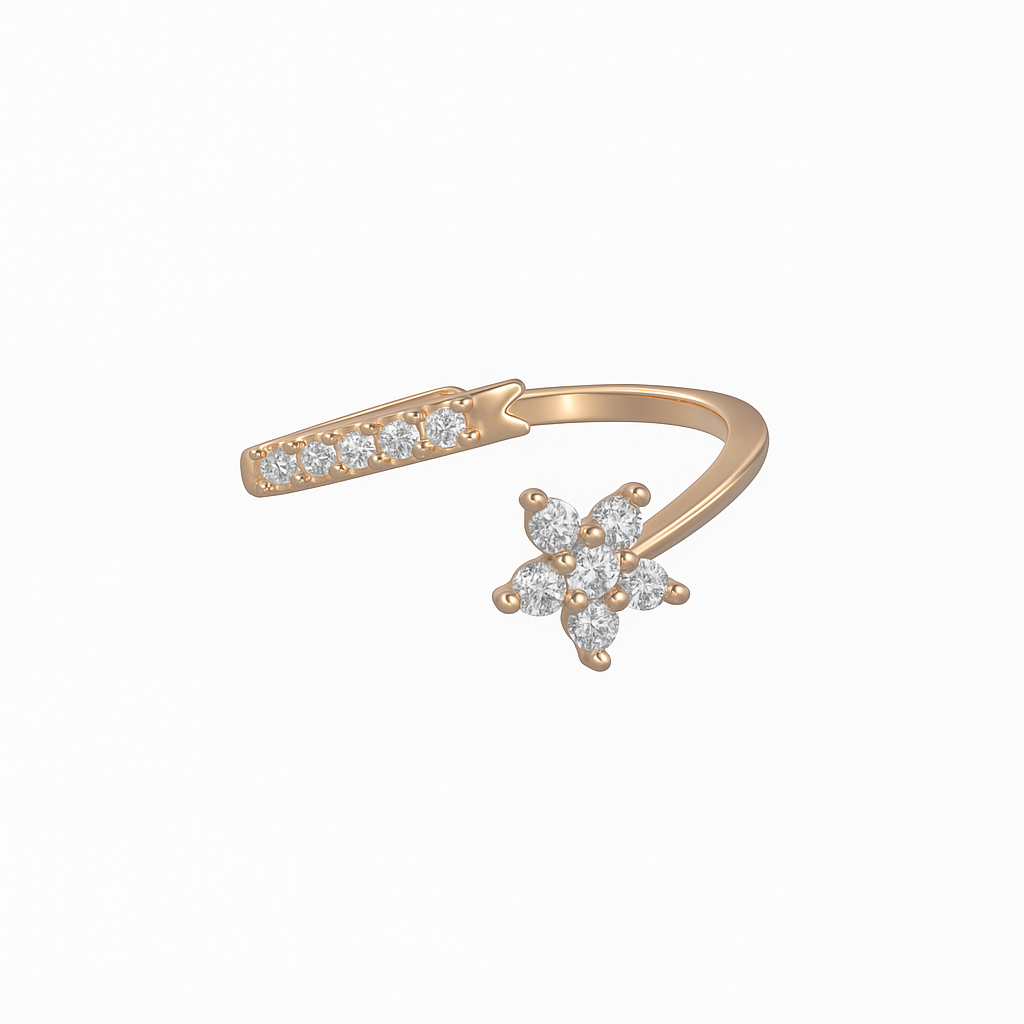Jewello sizzling gold plated floral design with a studded American diamond Adjustable finger ring for women and girls.