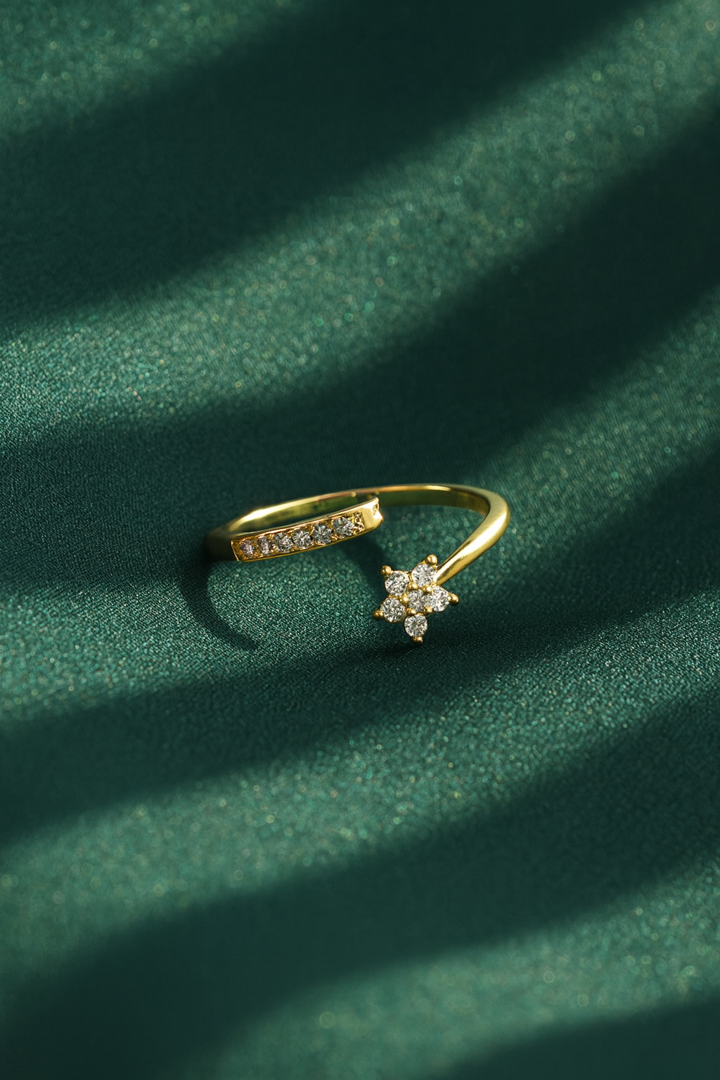 Jewello twinkling silver plated and shimmering studded American diamond Adjustable finger ring for women and girls.