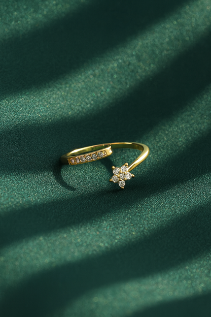 Jewello twinkling silver plated and shimmering studded American diamond Adjustable finger ring for women and girls.