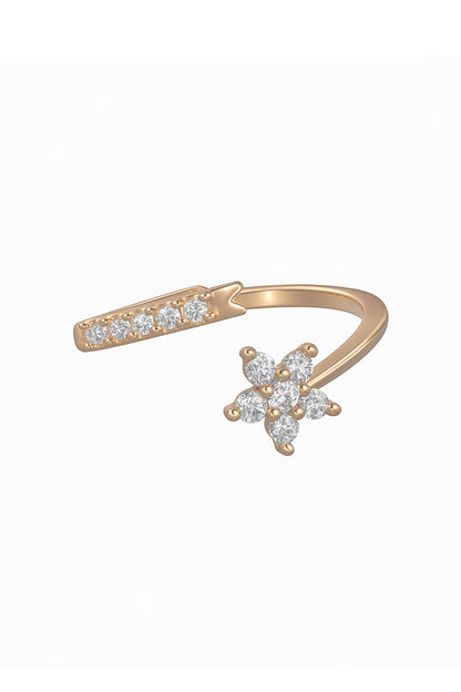 Jewello sizzling gold plated floral design with a studded American diamond Adjustable finger ring for women and girls.
