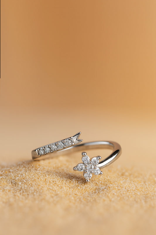 Jewello fancy oxidizes silver floral design with a studded American diamond Adjustable finger ring for the women and girls.