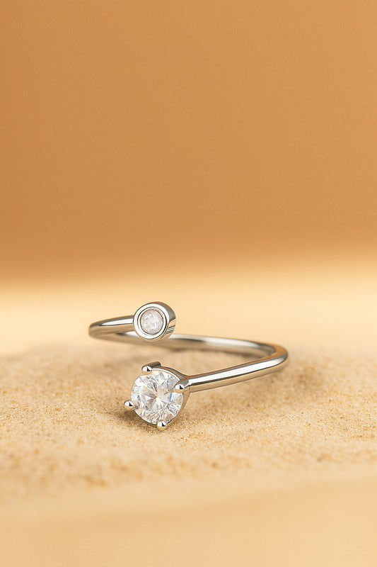 Jewello twinkling silver plated and shimmering studded American diamond Adjustable finger ring for women and girls.