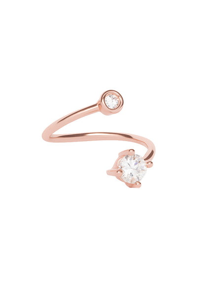 Jewello rose gold plated elite studded shimmering white diamond Adjustable finger ring for the women and girls.