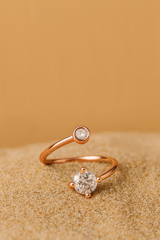 Jewello rose gold plated elite studded shimmering white diamond Adjustable finger ring for the women and girls.