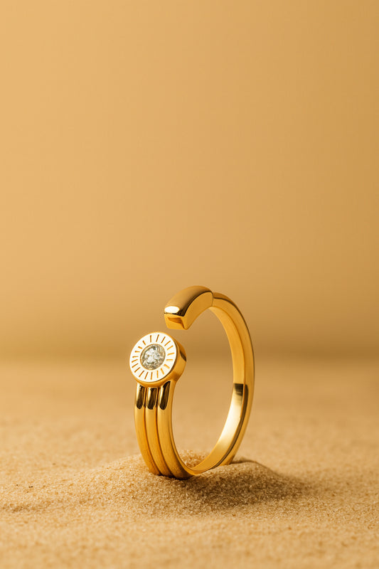 Jewello elegant gold plated and studded American diamond Adjustable finger ring for the women and girls.