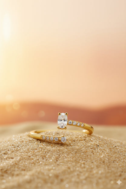 Jewello simple and fancy gold-plated adjustable finger ring for women and girls.
