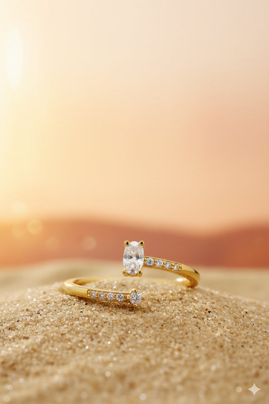 Jewello simple and fancy gold-plated adjustable finger ring for women and girls.