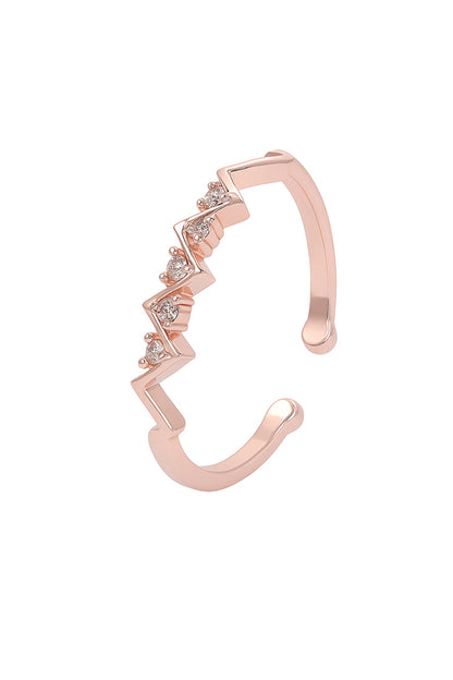 Jewello charming zig-zag rose gold plated and studded American diamond Adjustable finger ring for the women and girls.