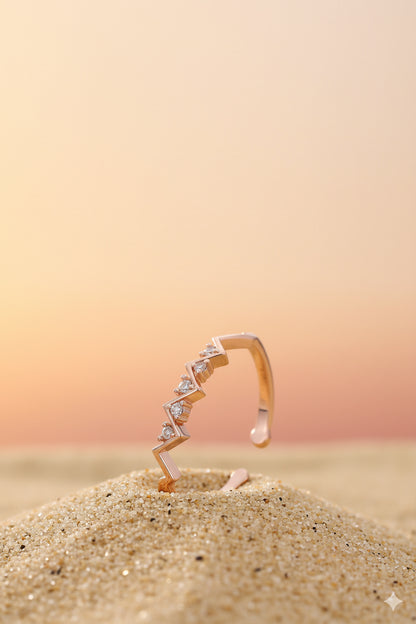 Jewello charming zig-zag rose gold plated and studded American diamond Adjustable finger ring for the women and girls.