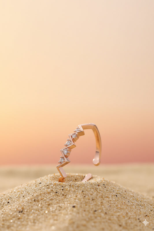 Jewello charming zig-zag rose gold plated and studded American diamond Adjustable finger ring for the women and girls.