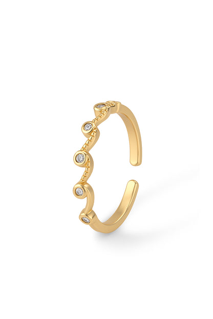 Jewello shimmering zig-zag gold plated with a studded American diamond Adjustable finger ring for women and girls.