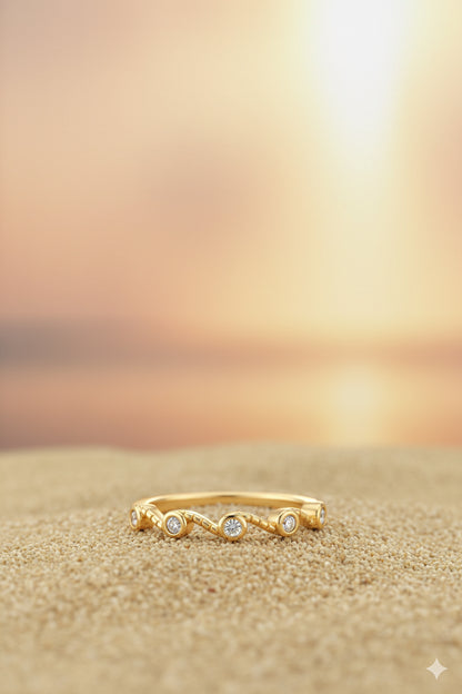 Jewello shimmering zig-zag gold plated with a studded American diamond Adjustable finger ring for women and girls.