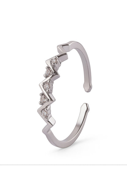 Jewello fascinated oxidize silver zig-zag studded American diamond Adjustable   finger ring for the women and girls.