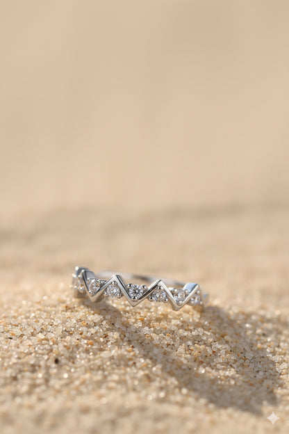 Jewello fascinated oxidize silver zig-zag studded American diamond Adjustable   finger ring for the women and girls.