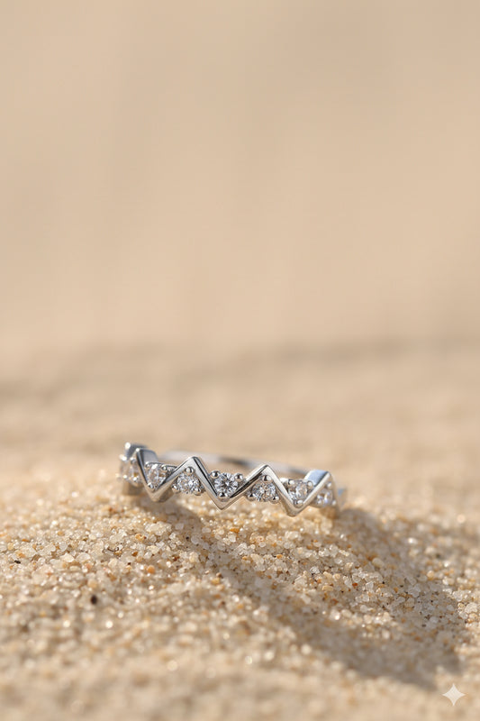 Jewello fascinated oxidize silver zig-zag studded American diamond Adjustable   finger ring for the women and girls.
