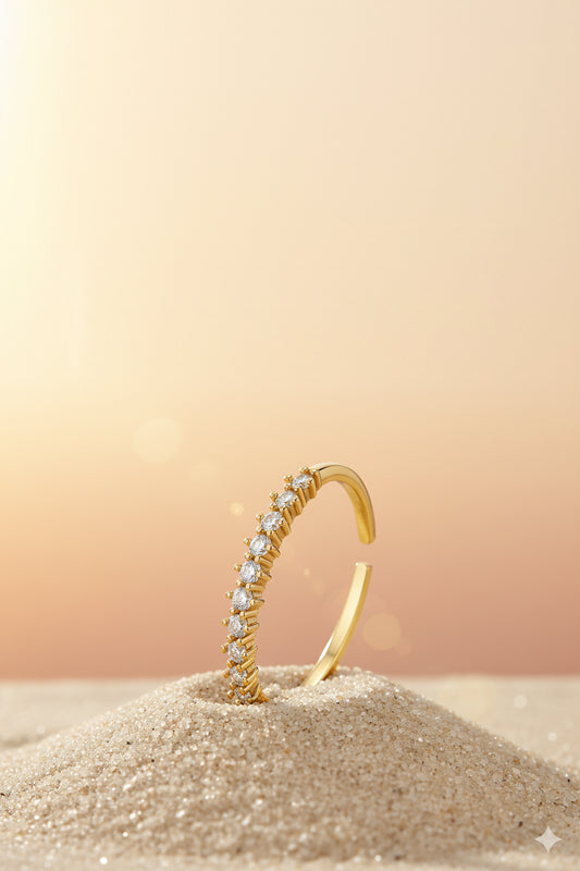 Jewello graceful and trendy gold plated with a studded American diamond Adjustable finger ring for women and girls.