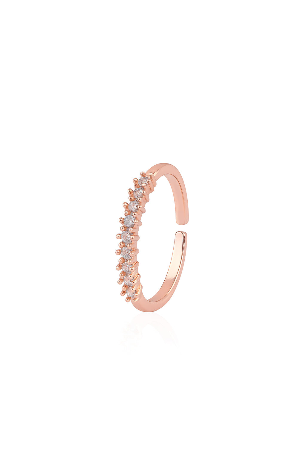 Jewello alluring rose gold plated and studded American diamond Adjustable finger ring for women and girls.